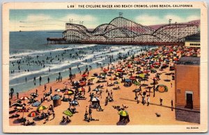 1937 Cyclone Racer Beach Crowds Long Beach California CA Posted Postcard