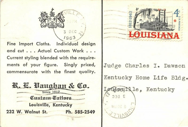 Louisville Kentucky 1963 Advertising Postcard RE Vaughan Custom Tailors  