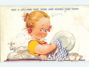 Bamforth comic CUTE GIRL WASHING THE DISHES HL3083