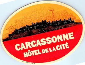 c1930s Carcassonne, France Luggage Label Hotel De La Cite Citadel Roudiere C42