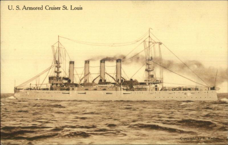 US Navy Armored Cruiser Ship St. Louis - Bath NY Piano Store Adv on Back PC