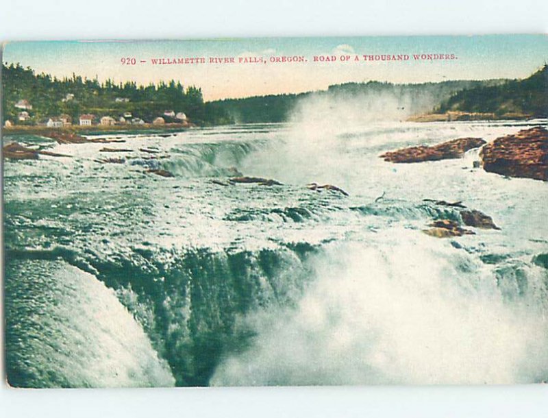 Pre-Chrome WATERFALL SCENE Willamette River Falls - Oregon City Oregon OR AG4376