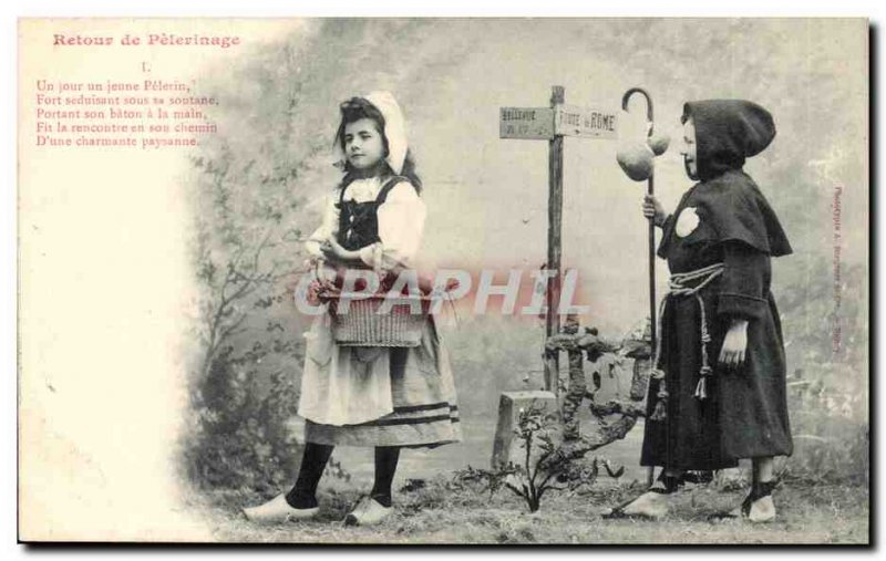 Old Postcard Back pilgrimage Children Belleveu Route Rome