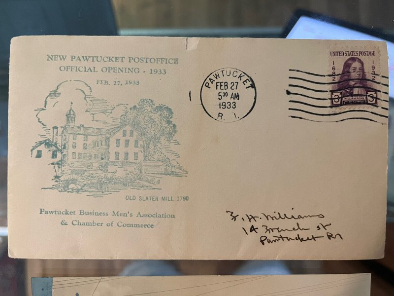 1933 New Pawtucket Post Office Opening Cover RPPC Photo Rhode Island Postcard