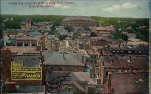 Brockton Massachusetts MA Bird's Eye View West Fraser's Billboard c1910 PC