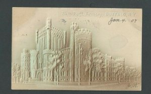 1907 Post Card NY Buffalo 74th Regiment Armory Brown Tint Airbrushed Embossed
