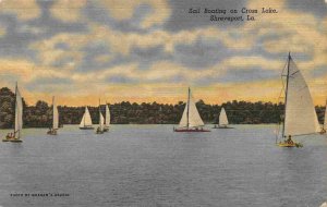 Sailboats Cross Lake Shreveport Louisiana 1952c linen postcard