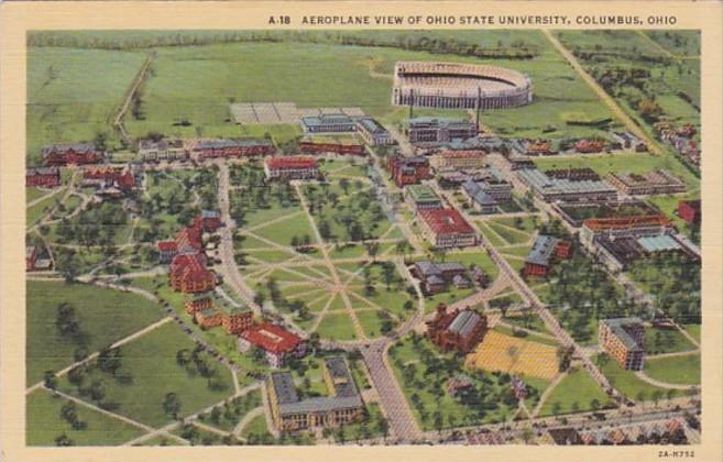 Ohio Columbus Aeroplane View Of Ohio State University Showing Stadium Curteich