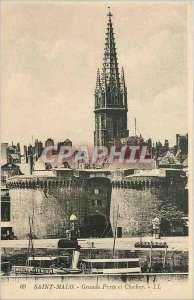 Old Postcard Saint Malo Great Gate and Tower Boat