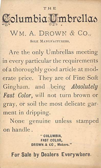 Approx. Size: 2.75 x 3.25 WM a drown & Co., Manufacturers of umbrellas and pa...