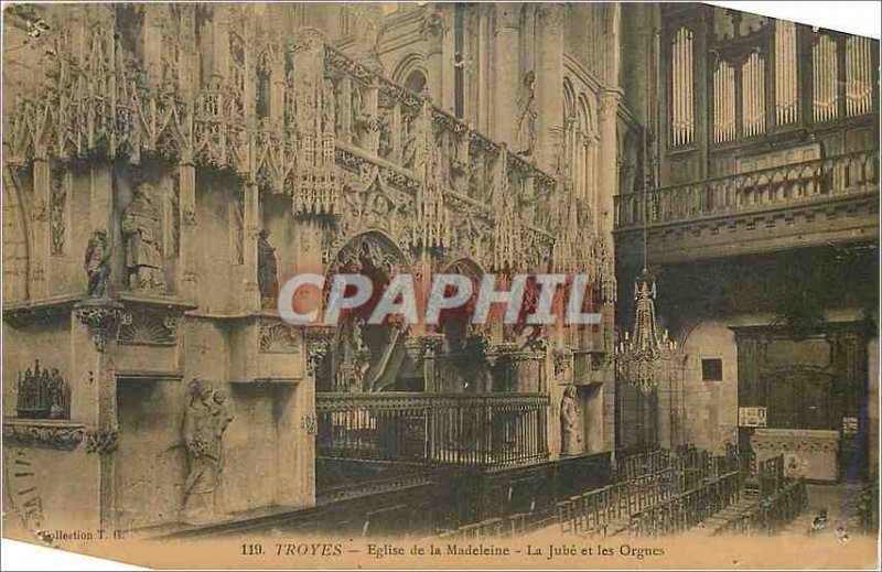 Postcard Old Troyes La Madeleine Church Jube and Organs