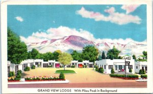 1950s Grand View Lodge with Pike's Peak Colorado Springs CO Postcard 