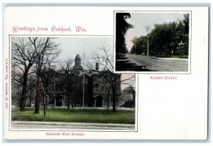 c1905 Greetings From Oshkosh High School & Algoma Multiview Wisconsin Postcard