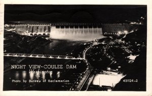 RPPC  Coulee Dam Night View Washington  Postcard  1945