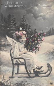 BG8461 girl angel on sledge fir  weihnachten christmas greetings germany