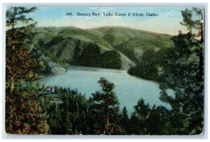 1923 Aerial View Beauty Bay Lake Mountains Coeur D'Alene Idaho Vintage Postcard