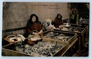 Guernsey Postcard In The Fish Market Female Vendors c1910 Antique Posted