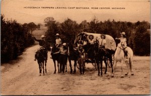 Vtg Rose Center MI Camp Fire Girls Horseback Riders Camp Wathana 1940s Postcard