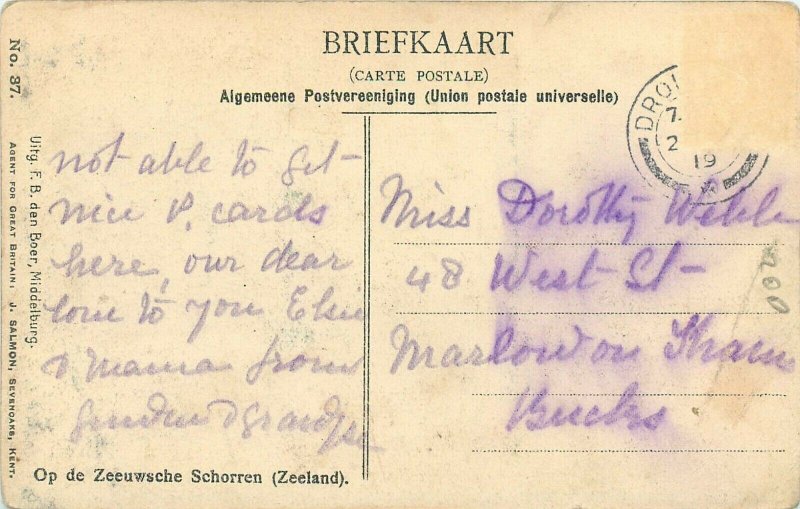 Netherlands Op de Zeeuwsche Schorren Zeeland Dutch types 1919 postcard 