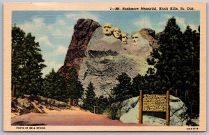 Vtg Black Hills South Dakota SD Mt Rushmore Memorial 1940s View Linen Postcard