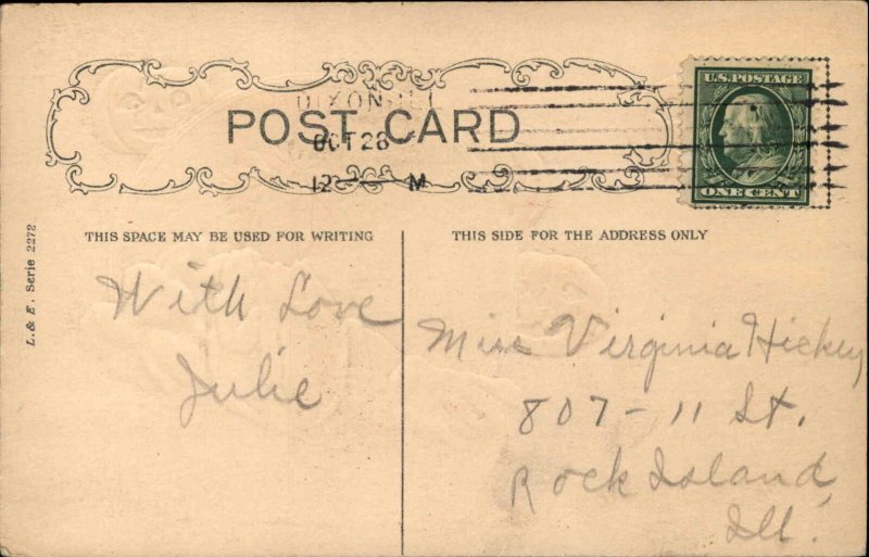 Halloween Scared Little Boy in Bed HBG Griggs L&E 2272 Postcard bnhs