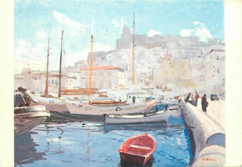 Postcard Spain Grimes painting red boat