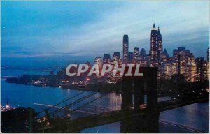 Modern Postcard Nightfall in Lower Manhattan with Brooklyn Bridges New York City