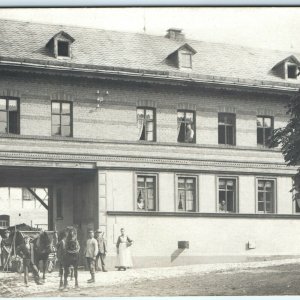 c1908 Germany Town Scene RPPC Horses Hauling Dirt Real Photo Cute Trad Women A28