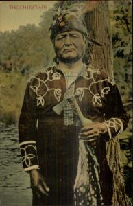 Native Indian Chieftan Holding Ax Hatchet Publ Sheboygan WI c1910 Postcard