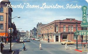 Lewiston Idaho~Downtown Street Scene~Stage Depot~Rexall Drug~Classic Cars~1950s
