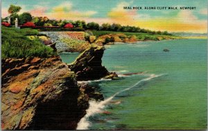 Vtg Newport Rhode Island RI Seal Rock Along Cliff Walk 1930s Unused Postcard