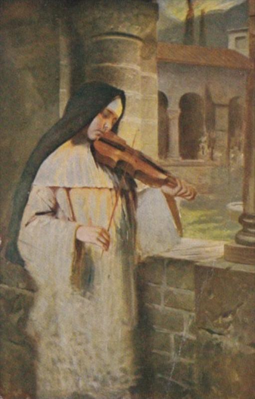 Nun Playing Violin Ave Maria by Hermann Kaulbach Leipzig