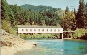 Covered Bridge Oregon State near Eugene OR Mckenzie River Postcard H40