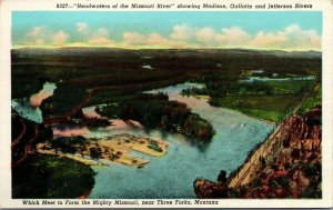 Vtg 1930s Headwaters of the Missouri River Three Forks Montana MT Postcard