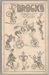 BICYCLE CIRCUS THE BROCKS CRAZY CYCLISTS ANTIQUE POSTCARD