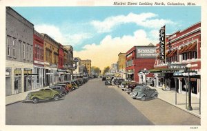 Columbus Mississippi Market Street Looking North Vintage Postcard TT0019