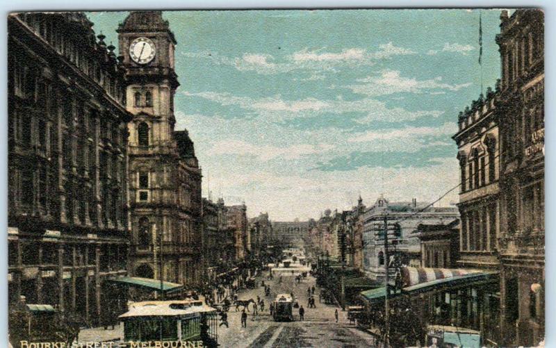 MELBOURNE, AUSTRALIA   Early BOURKE STREET Scene  ca 1910s  Postcard