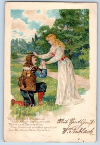 Germany Postcard Scene of Woman Crowing A Soldier 1901 Posted Antique