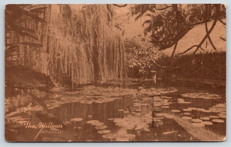 Honolulu Hawaii~Willows Restaurant~Tree @ Lily Pond~Kathleen Perry Mgr~1940s Adv 