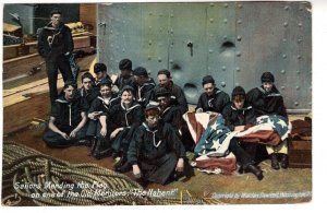 Sailors Mending the US Flag, Monitorx Ship The Nahant, Used 1908