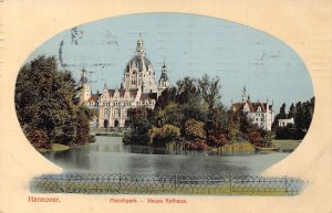 A117 Germany 1910 Hannover Maschpark Neues Rathaus Lake vintage postcard