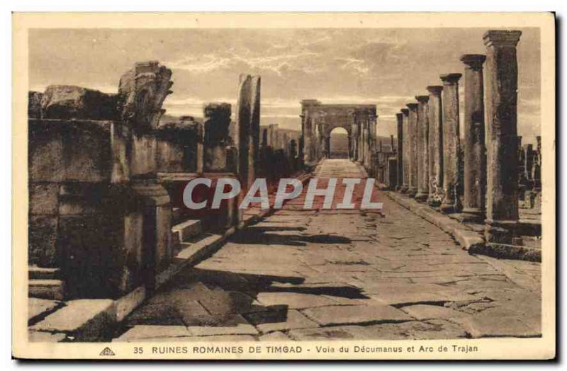 Postcard Ancient Roman ruins of Timgad Voia the Decumanus and Arch of Trajan