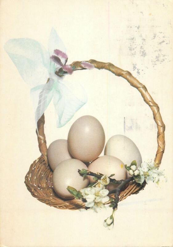 easter egg & blossoms ornamental basket greetings postcard