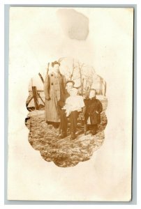 Vintage 1913 RPPC Postcard - Family Photo in Garden Husband in Rocking Chair