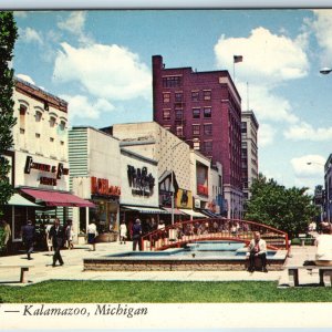 c1960s Kalamazoo, Mich. The Mall Shopping Market Square Crowd People Stores A206