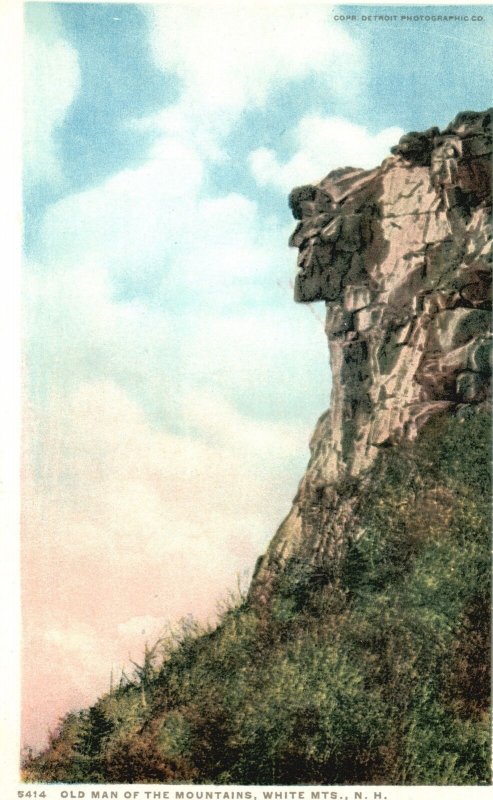 New Hampshire, Old Man of the Mountains Rock White Mountains NH Vintage Postcard