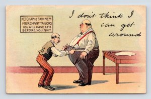 Comic Fat Man at Tailor Can't Get Around 1914 DB Postcard O5 
