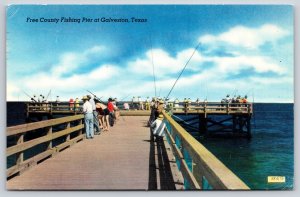 Galveston Texas~Free County Fishing Pier~Gulf Coast~Fishermen~1959 Postcard