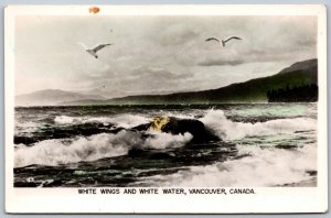 Postcard RPPC c1920s Vancouver BC White Wings White Water Surf Tinted by Gowen