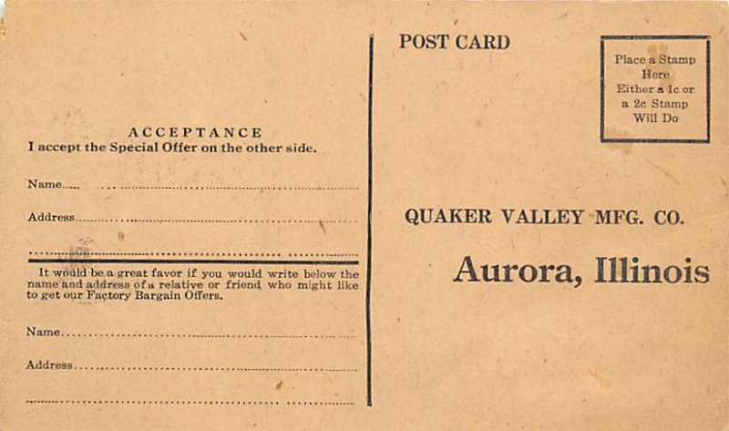 Quaker Valley MFG Co, Rockers Aurora, IL, USA Advertising Unused 